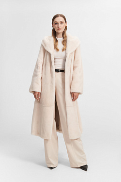 Длинная шуба из норки с капюшоном №172-60